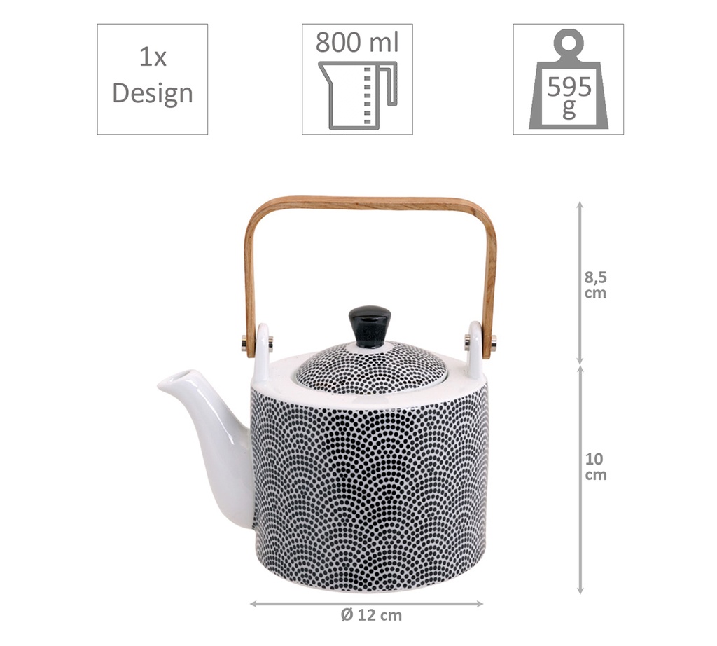 Coffret Théière 800 ml + 4 tasses Noir/Blanc TDS