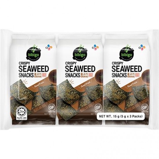 Snacks Croustillants Algues Bbq. 3 x 5 Gr BIBIGO